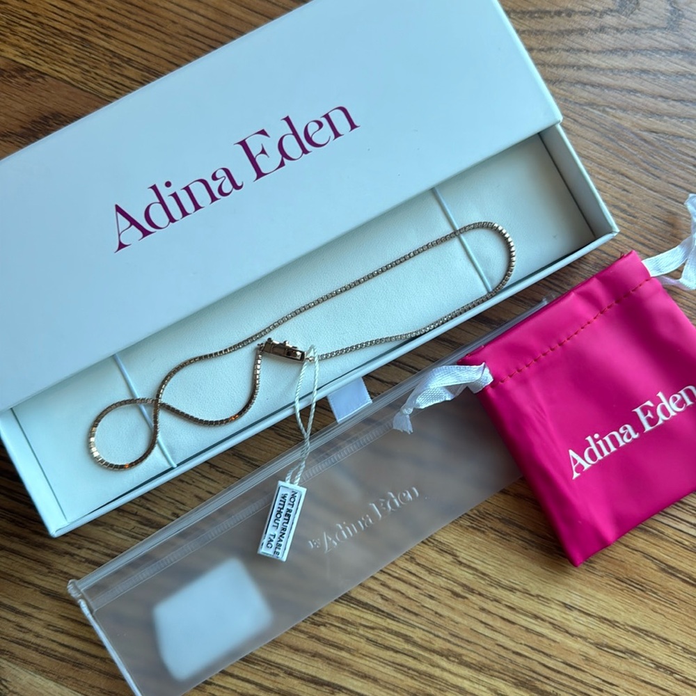 Adina Eden Classic Thin Tennis Necklace Rose Gold NWT